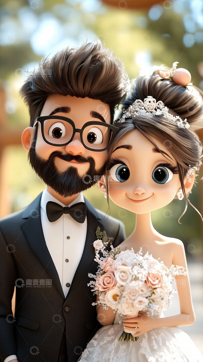 高清大图下载【趣麦麦图】新郎新娘婚礼造型1