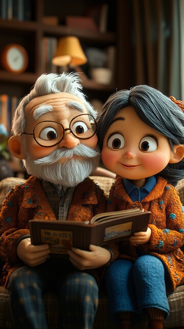 老人观看卡通电视