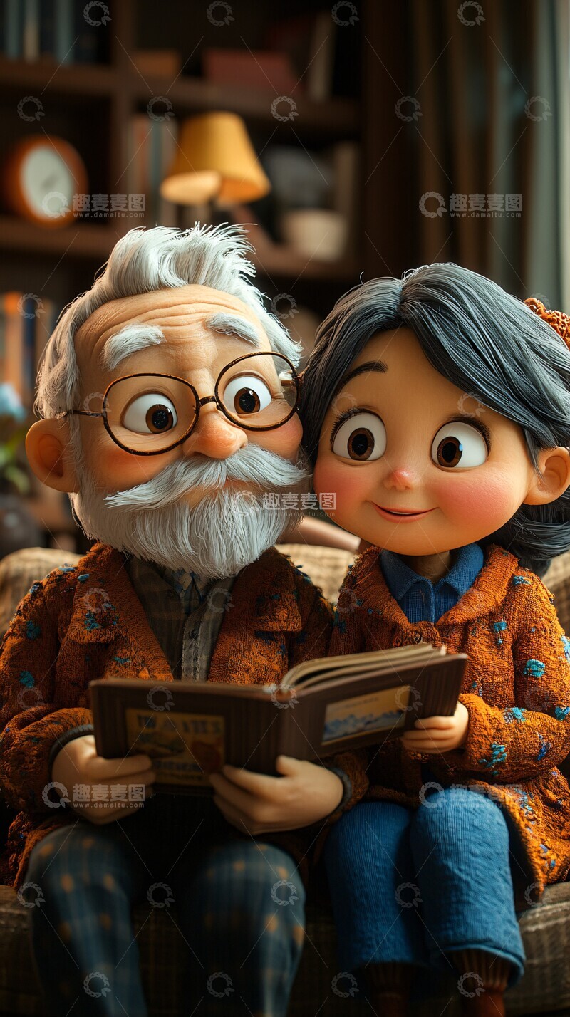 老人观看卡通电视