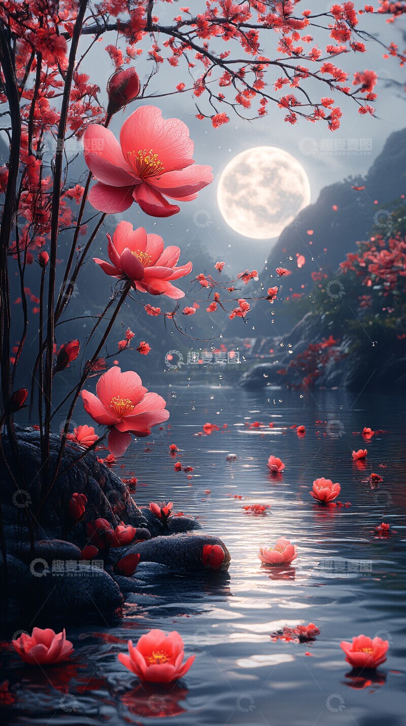 高清大图下载【趣麦麦图】月下花海高清影像视觉1