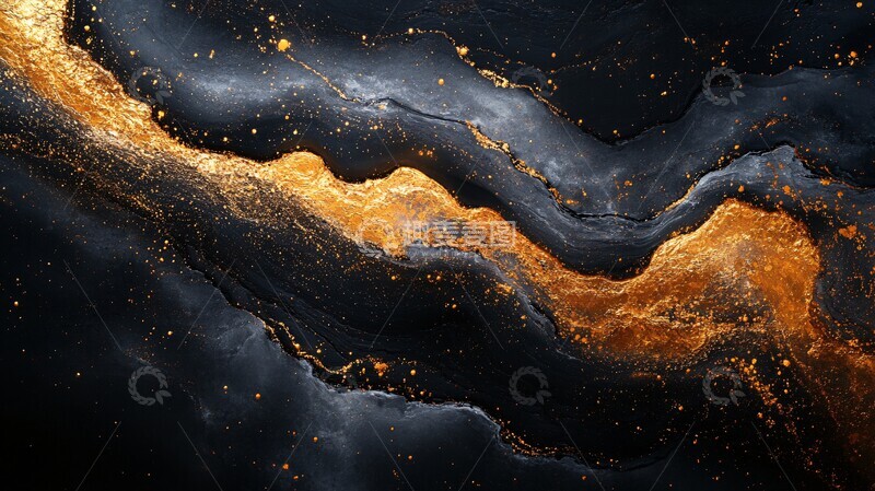 高清大图下载【趣麦麦图】金灰液体液体黑色背景