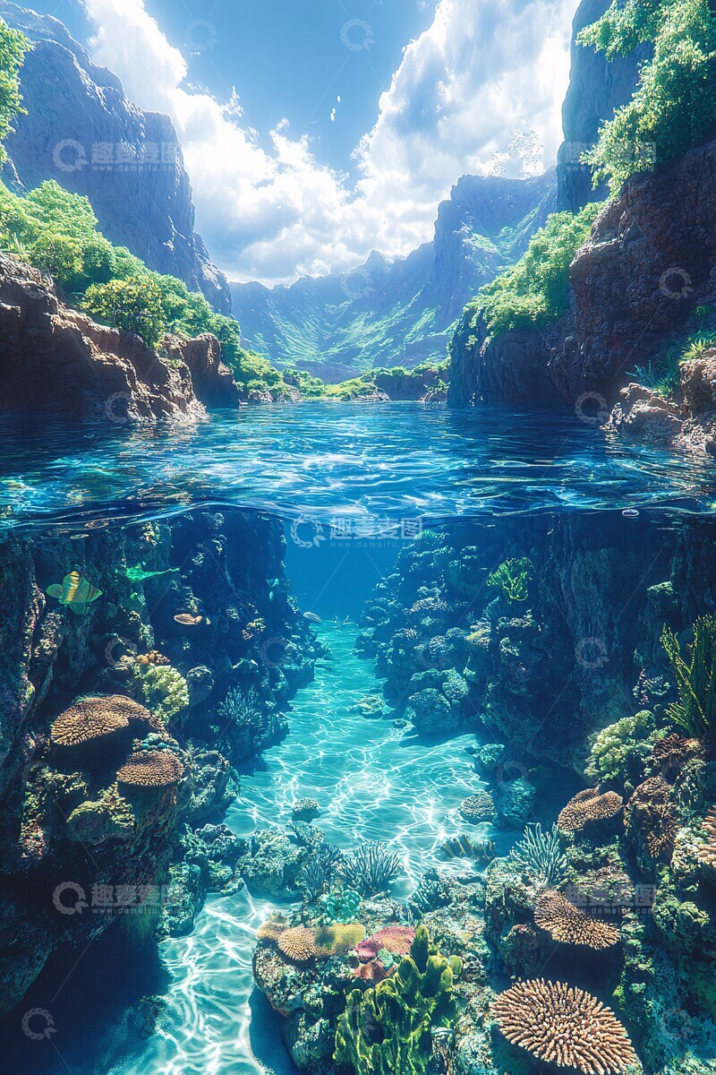 高清大图下载【趣麦麦图】珊瑚礁旁的水下景象1
