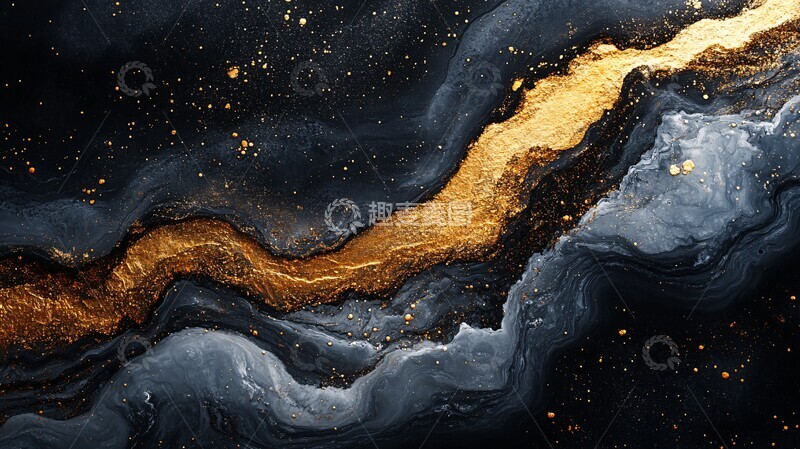 高清大图下载【趣麦麦图】-金灰液体液体黑色背景2