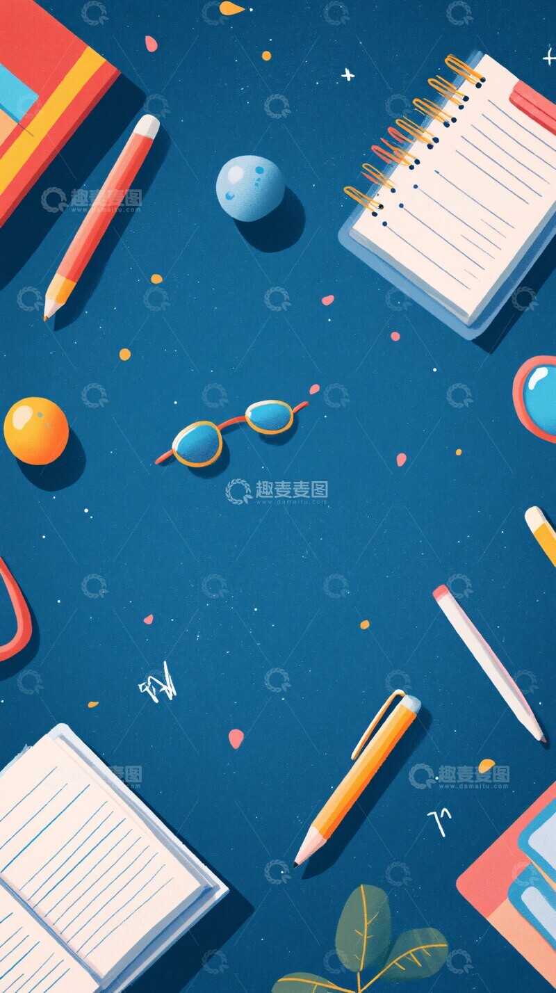 高清大图下载【趣麦麦图】蓝色卡通学习工具背景3