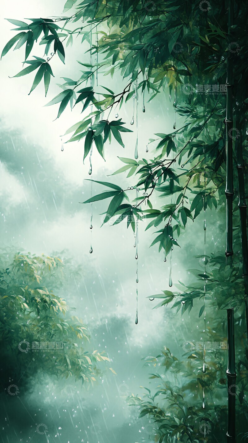 高清大图下载【趣麦麦图】竹林雨中墨影3