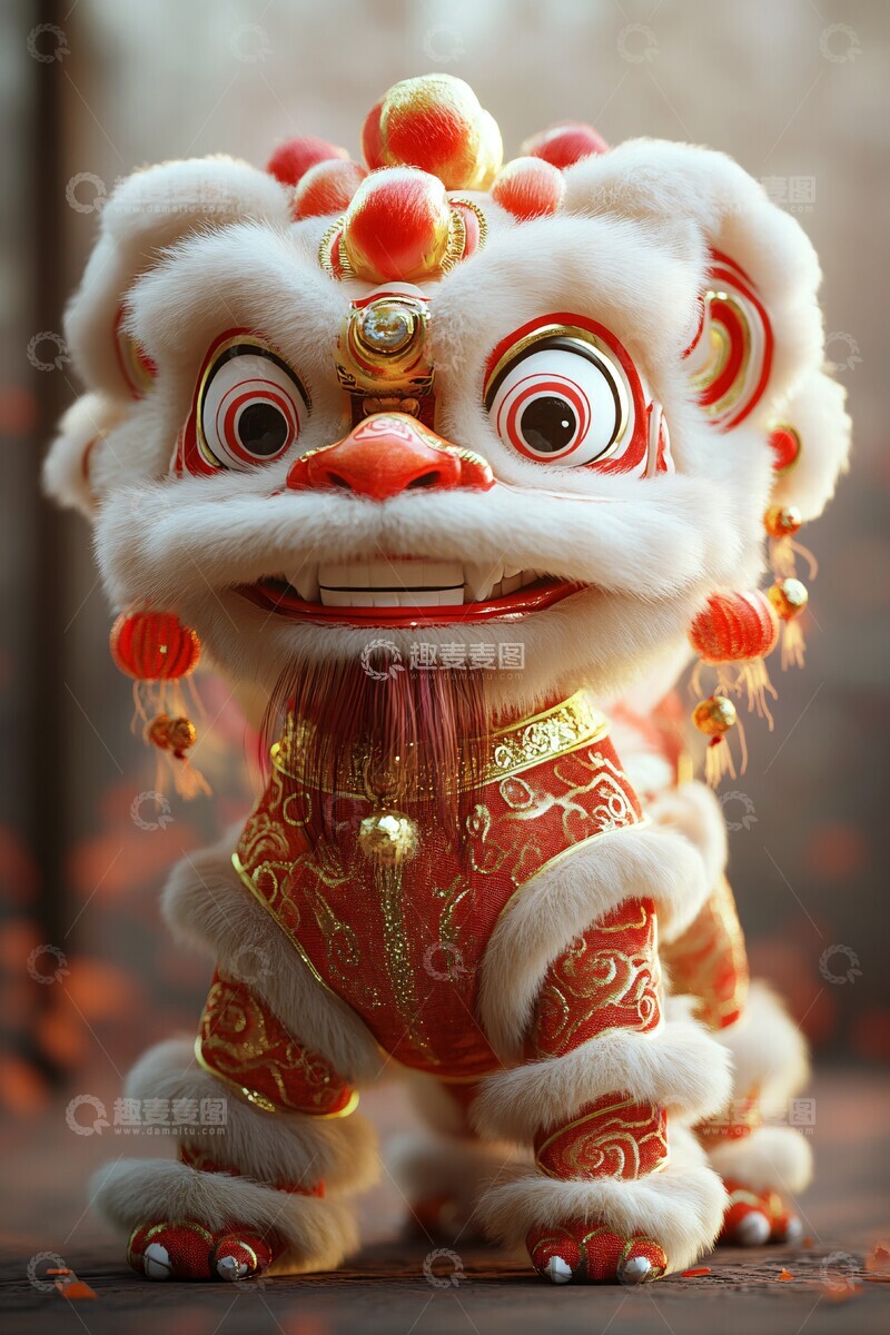 高清大图下载【趣麦麦图】狮子舞头狮子舞头红色