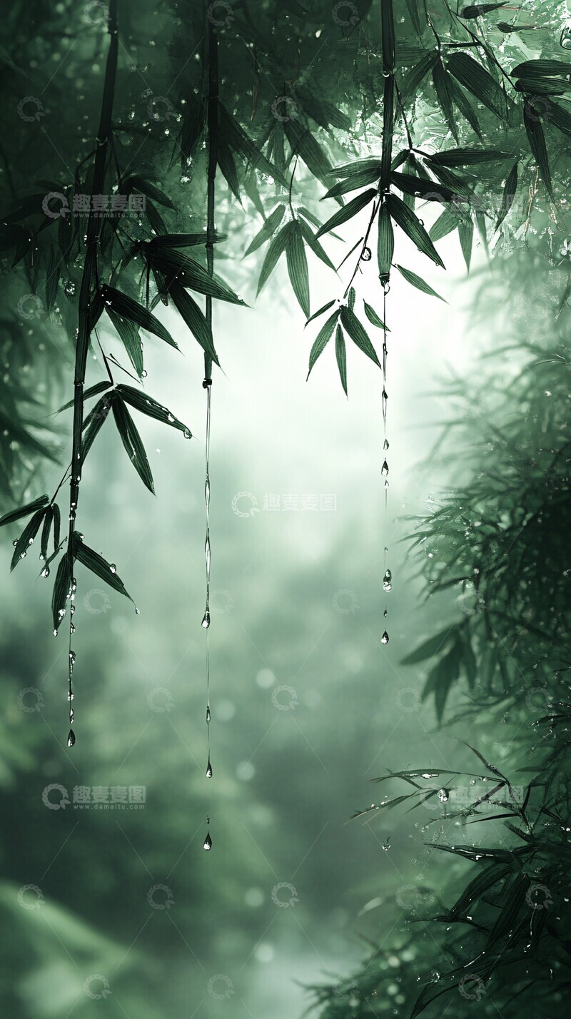 高清大图下载【趣麦麦图】竹林雨中墨影1