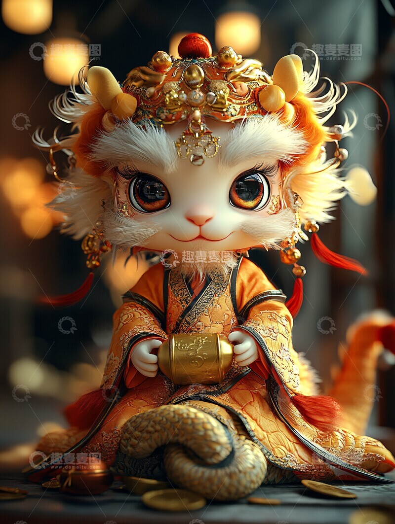 高清大图下载【趣麦麦图】龙狮帽金蛇抱金锭1