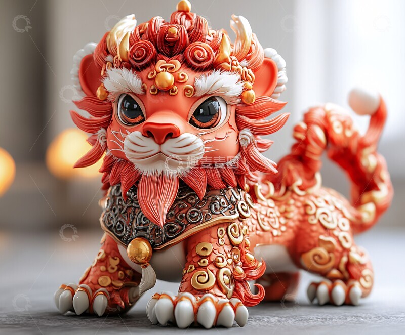 高清大图下载【趣麦麦图】-红狮盲盒生物模型1