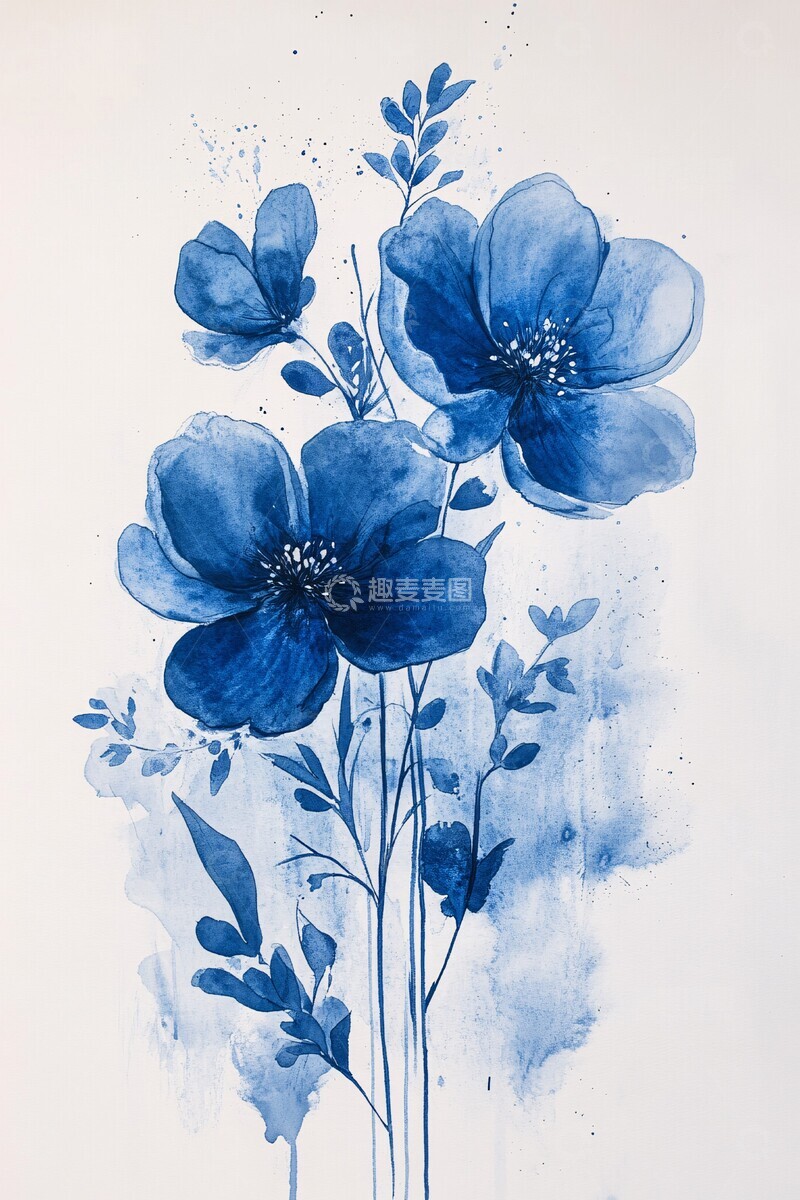 高清大图下载【趣麦麦图】蓝色花卉涂鸦1