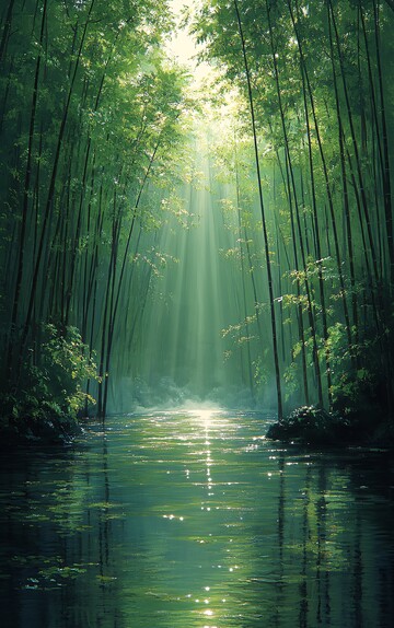 竹林溪流光影1