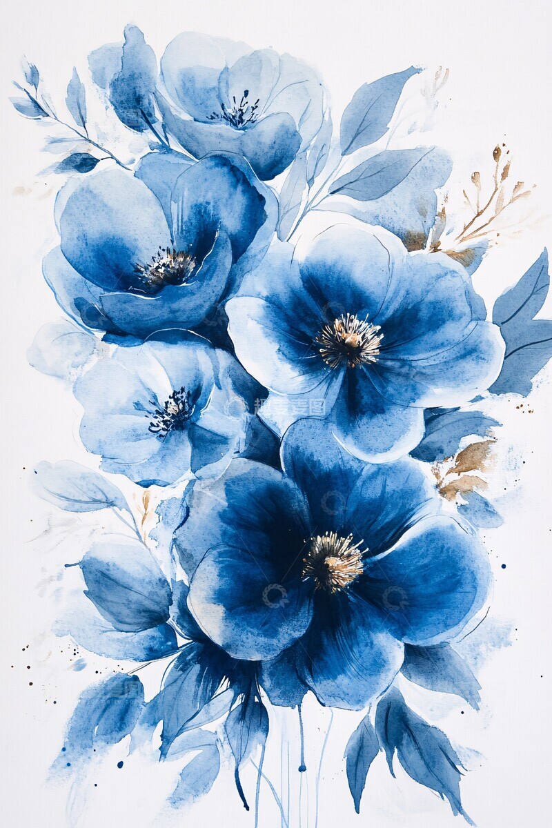 高清大图下载【趣麦麦图】蓝色花卉涂鸦2