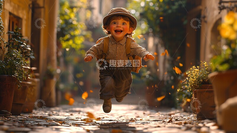 高清大图下载【趣麦麦图】男孩放学奔跑1