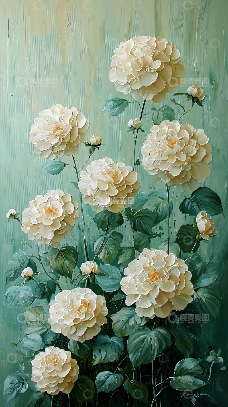 高清大图下载【趣麦麦图】奶油花与绿叶