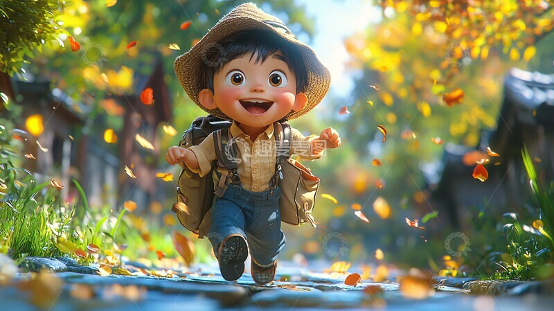 高清大图下载【趣麦麦图】男孩放学奔跑2