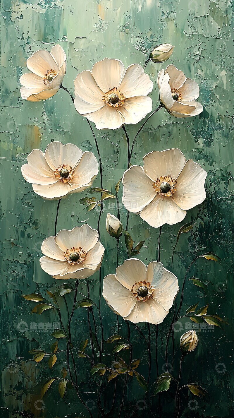 高清大图下载【趣麦麦图】奶油花与绿叶2