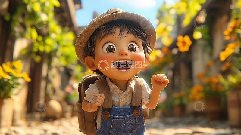 高清大图下载【趣麦麦图】男孩放学奔跑