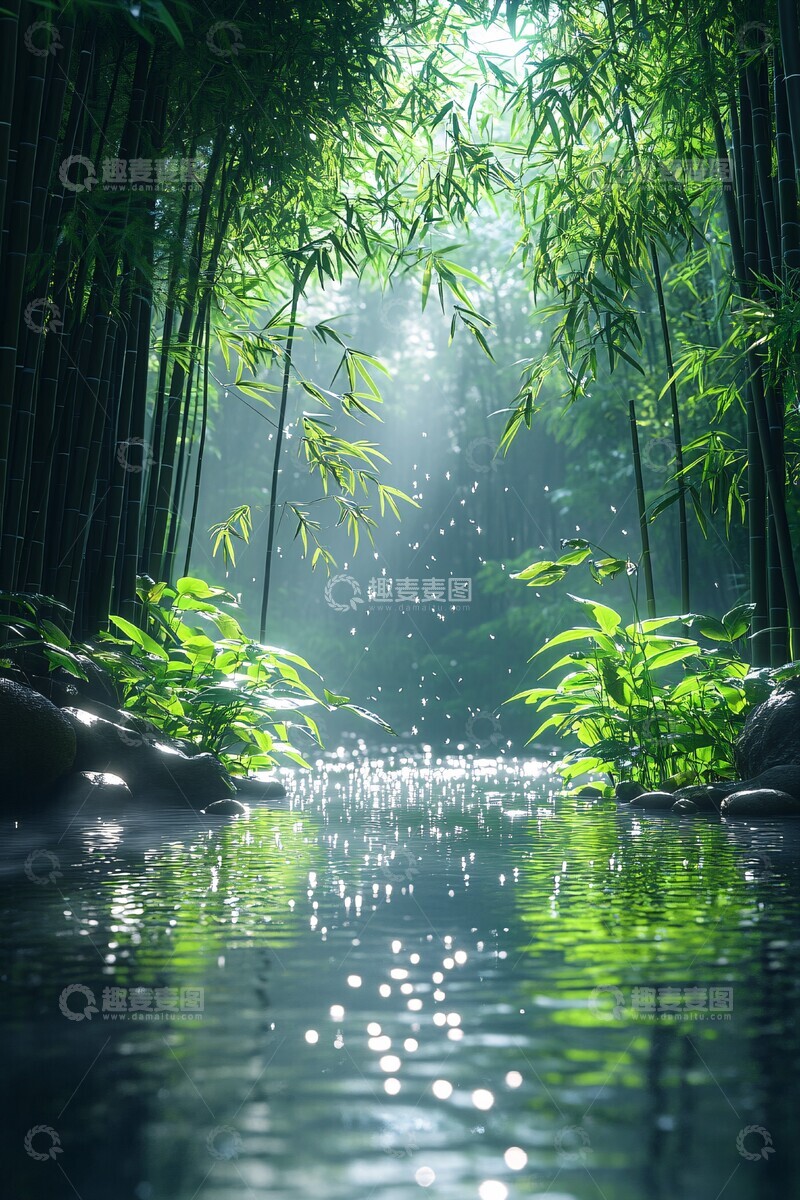 高清大图下载【趣麦麦图】竹林清水竹林清水阳光