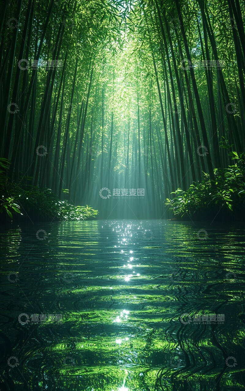 高清大图下载【趣麦麦图】竹林溪流光影