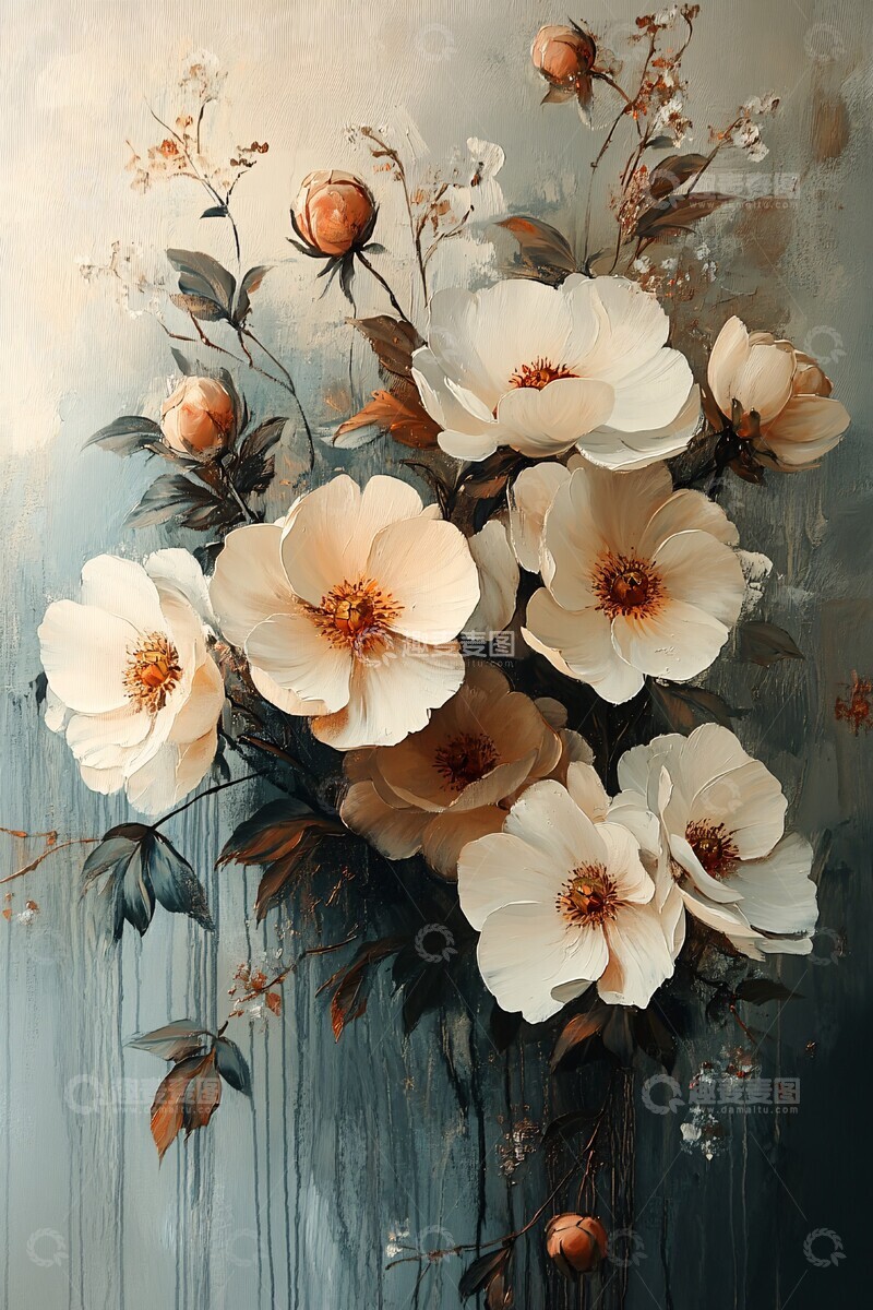 高清大图下载【趣麦麦图】米色牡丹主题画2