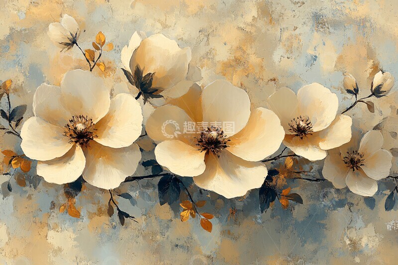 高清大图下载【趣麦麦图】花与金色笔触3