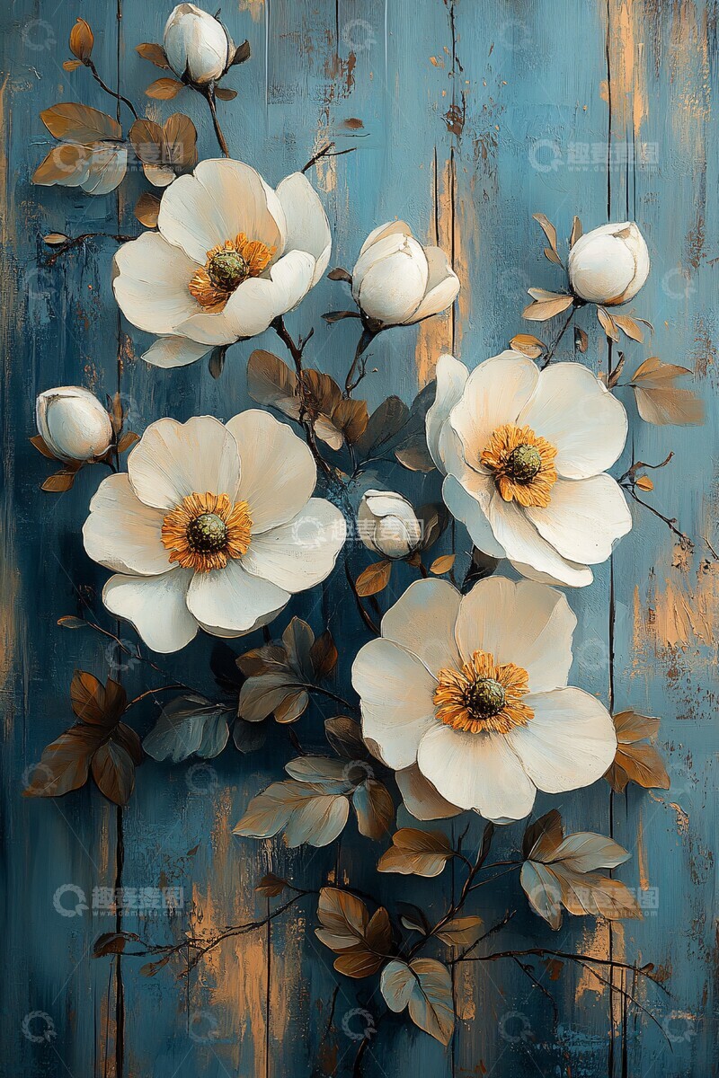 高清大图下载【趣麦麦图】蓝白花卉装饰画