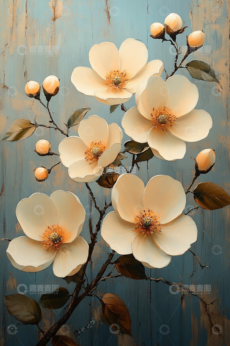 高清大图下载【趣麦麦图】蓝白花卉装饰画2