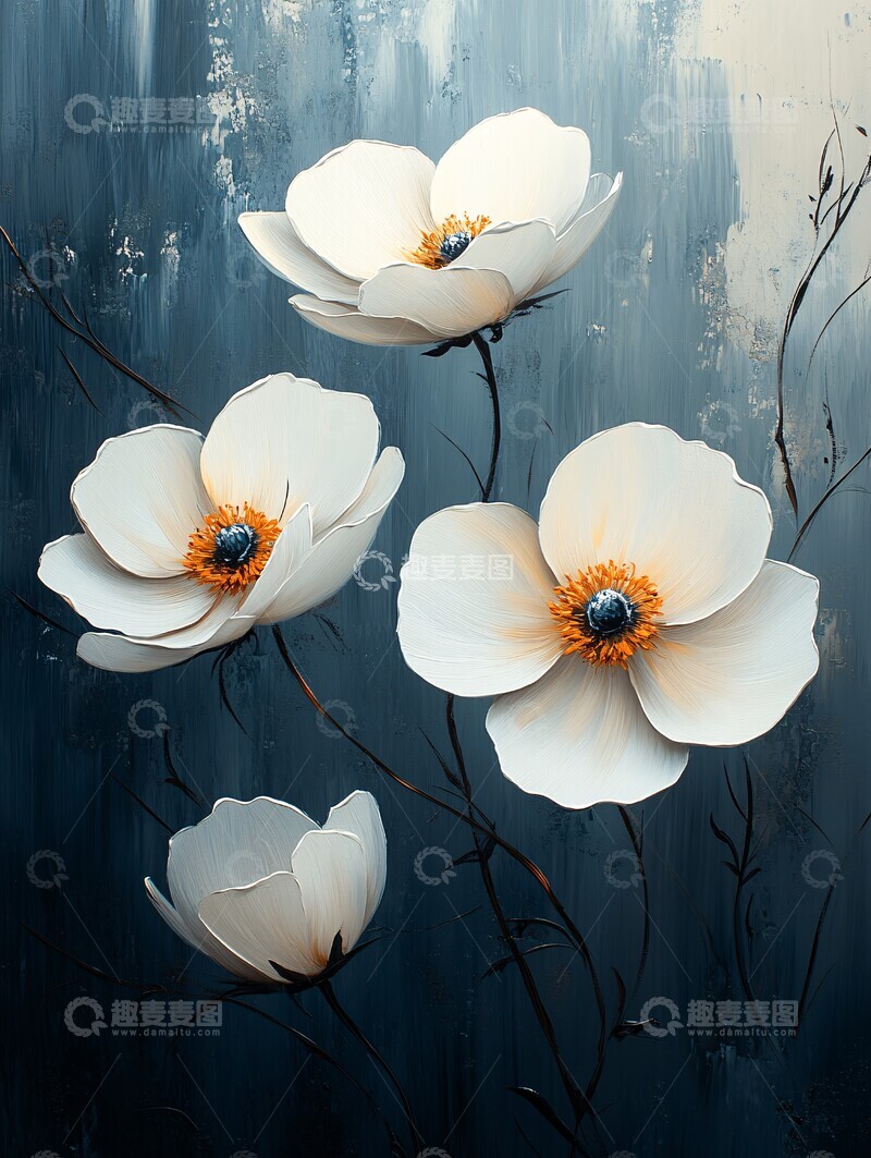 高清大图下载【趣麦麦图】白色花朵灰背景3