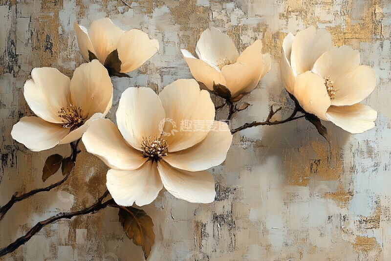 高清大图下载【趣麦麦图】花与金色笔触