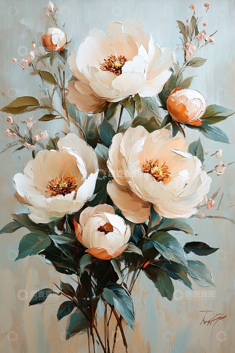 高清大图下载【趣麦麦图】米色牡丹主题画1