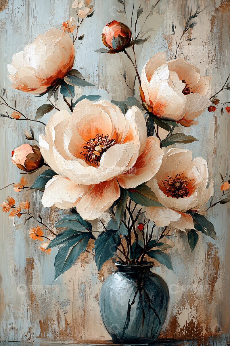 高清大图下载【趣麦麦图】米色牡丹主题画