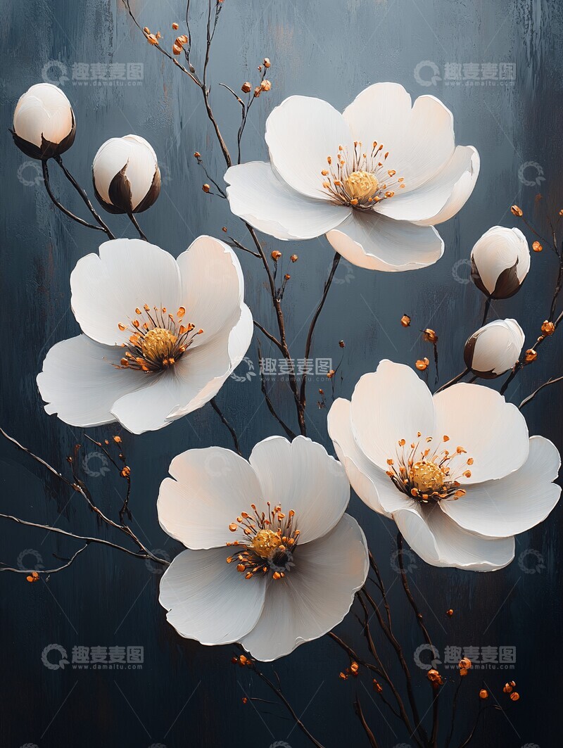 高清大图下载【趣麦麦图】白色花朵灰背景2
