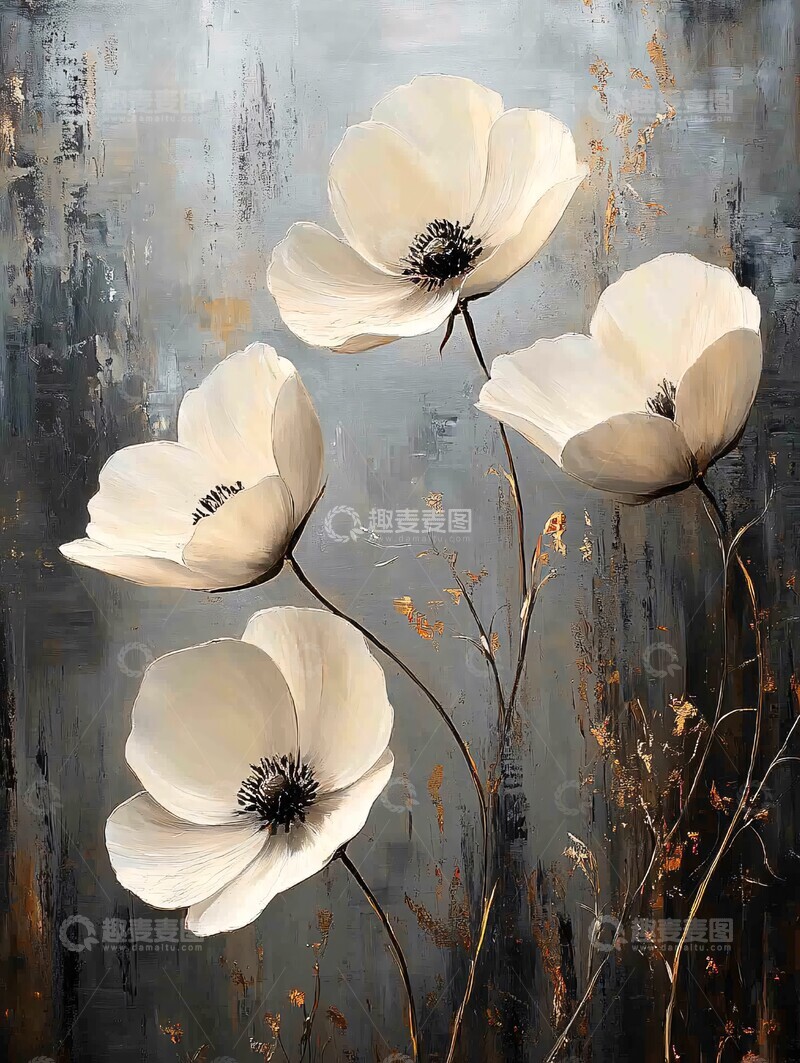 高清大图下载【趣麦麦图】白色花朵灰背景1