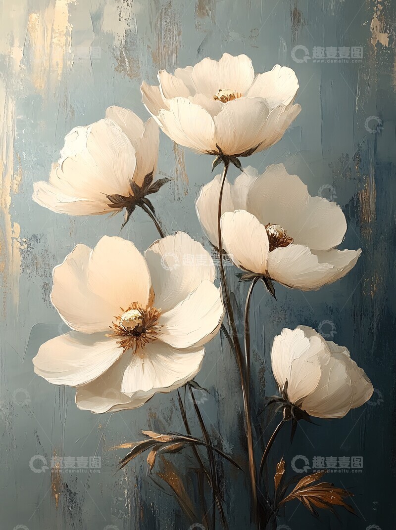高清大图下载【趣麦麦图】白色花卉油画4