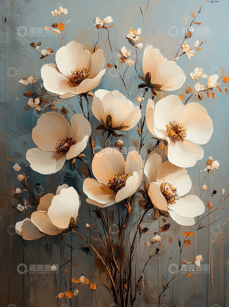 高清大图下载【趣麦麦图】白色花卉油画6
