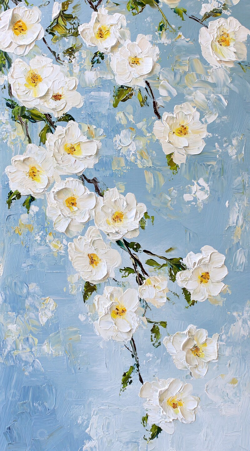 高清大图下载【趣麦麦图】白玫瑰蓝底油画1