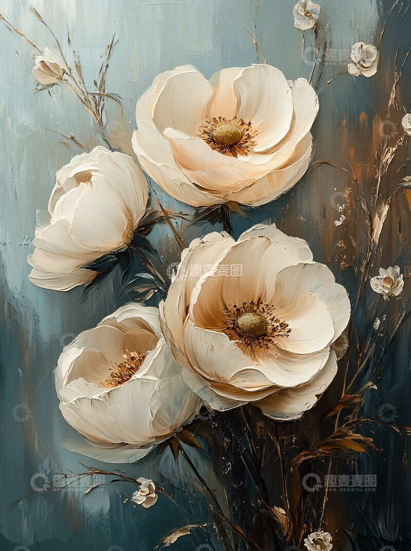 高清大图下载【趣麦麦图】白色花卉油画3