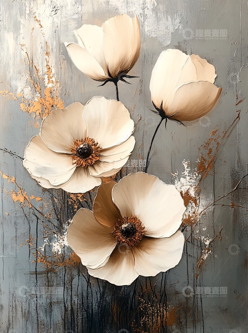 高清大图下载【趣麦麦图】白色花卉油画5