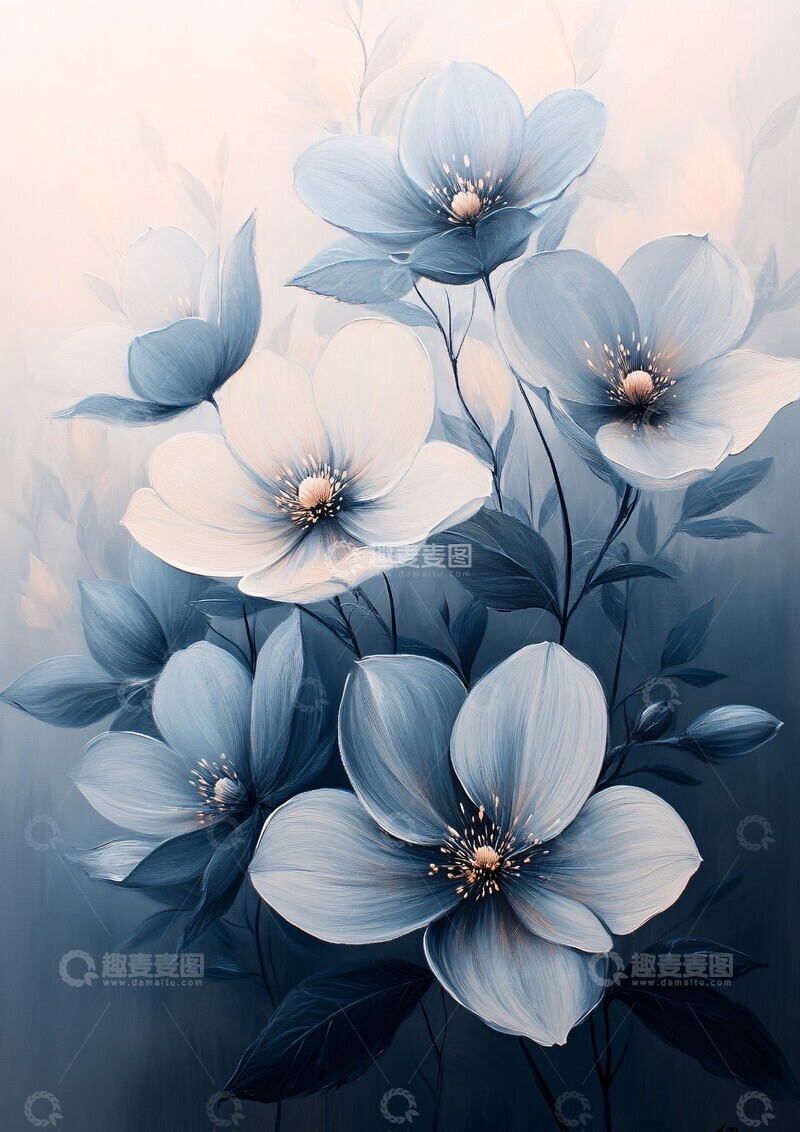 高清大图下载【趣麦麦图】灰白花朵梦幻画