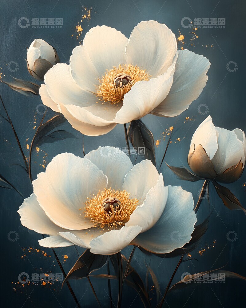 高清大图下载【趣麦麦图】银灰背景白牡丹1