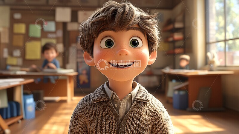 高清大图下载【趣麦麦图】-男孩走进教室3