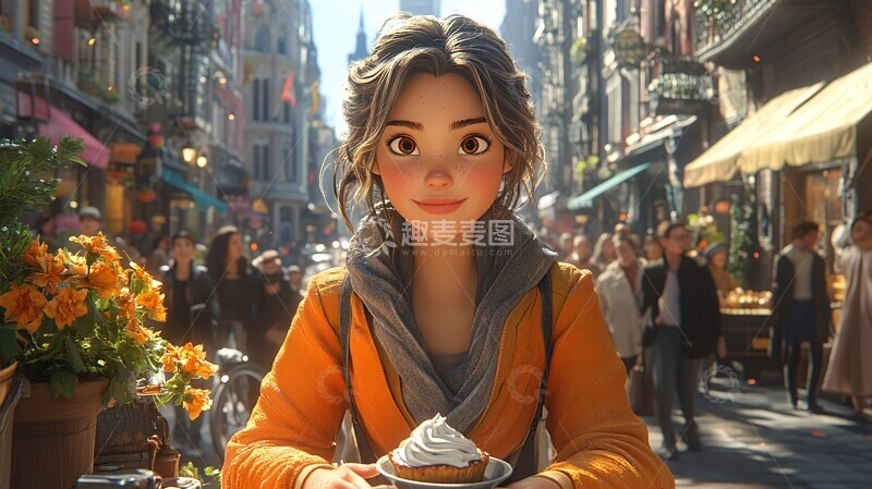 高清大图下载【趣麦麦图】女孩咖啡厅享甜点1