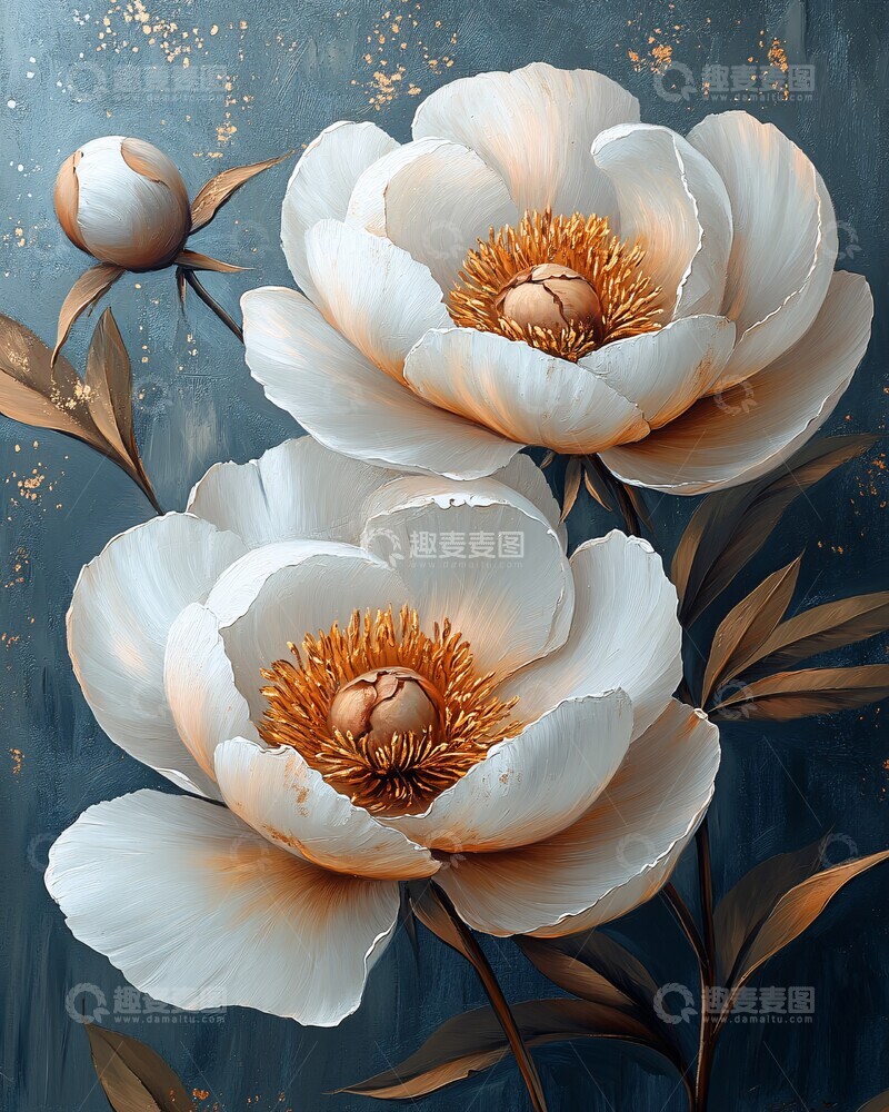 高清大图下载【趣麦麦图】银灰背景白牡丹