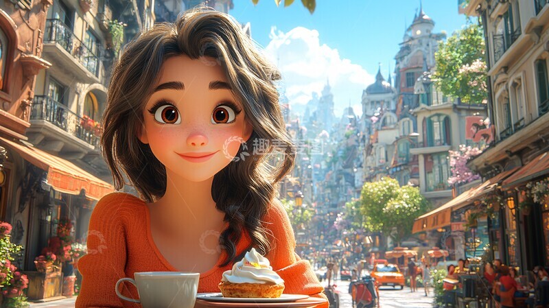 高清大图下载【趣麦麦图】女孩咖啡厅享甜点