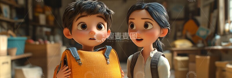 高清大图下载【趣麦麦图】孩子背包购物