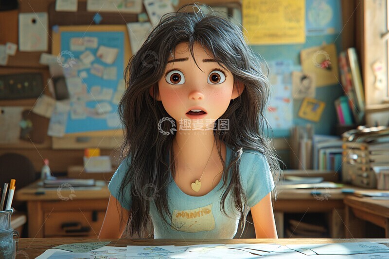 高清大图下载【趣麦麦图】女孩站在课桌旁3
