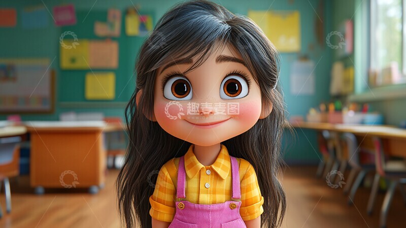 高清大图下载【趣麦麦图】女孩教室站立2