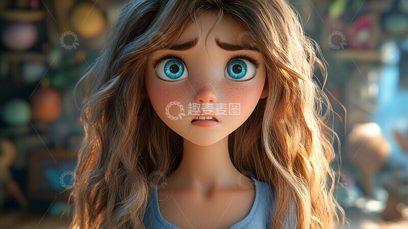 高清大图下载【趣麦麦图】蓝裙少女的忧郁1