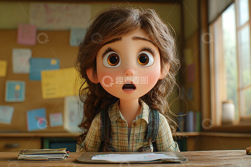 高清大图下载【趣麦麦图】女孩站在课桌旁2