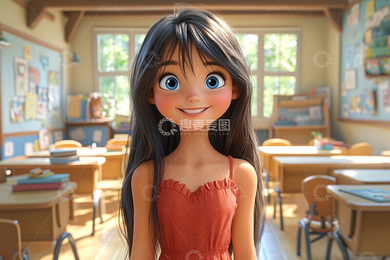 高清大图下载【趣麦麦图】女孩教室站立